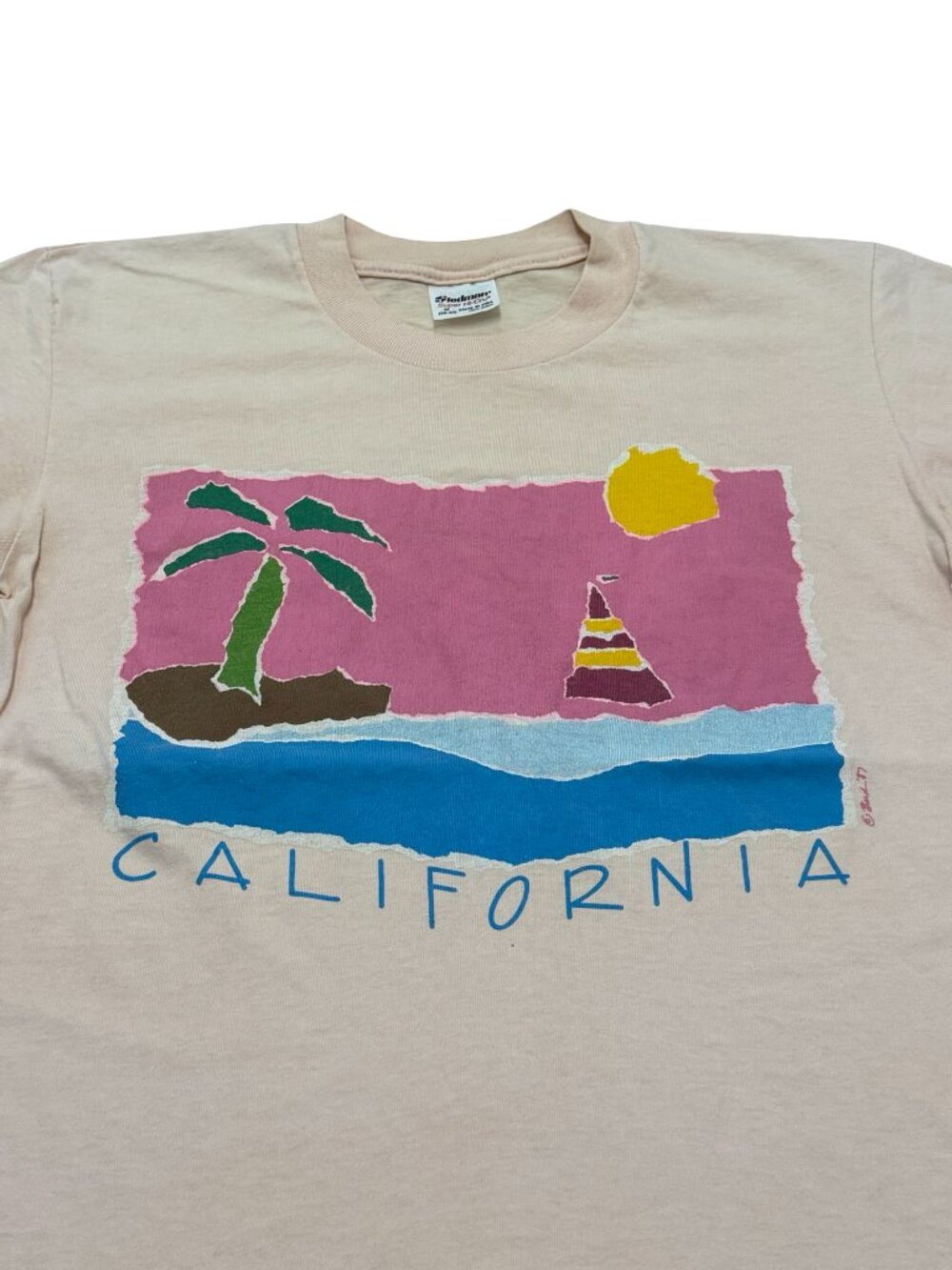 Vintage 1990s California Graphic T Shirt Made in USA Peach Cotton Tee - Picture 3 of 5
